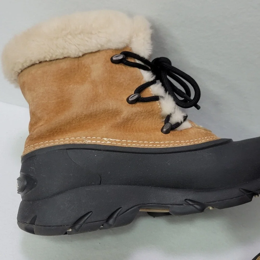 Sorel Snow Boots Womens Size 6.5 Brown Suede Faux Fur Ankle Winter NL1810-234